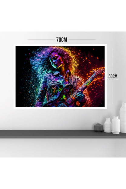 Müzik Kadın Büyük Boy Renkli Solmaz Kaliteli Baskı Çerçeve Görünümlü MDF Tablo 70x50cm 143