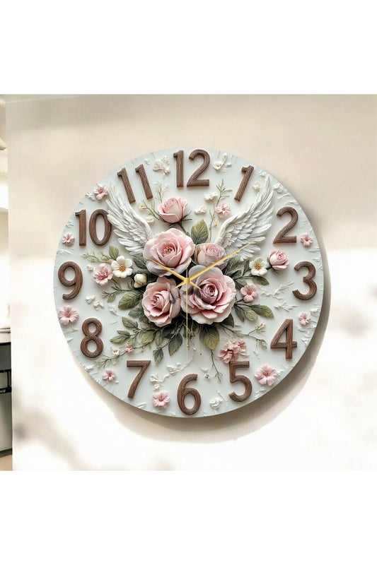 Renkli Baskı Desenli Sayılı Hediyelik Ahşap Sessiz Tablo Duvar Saati