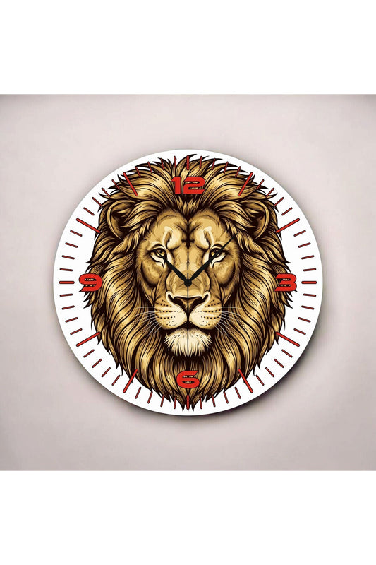 Renkli Baskı Aslan Desenli Sayılı Hediyelik Ahşap Sessiz Tablo Duvar Saati