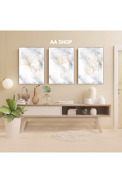 3 Parça Mermer Desenli Renkli Solmaz Kaliteli Baskı Çerçeve Görünümlü MDF Tablo Set 30