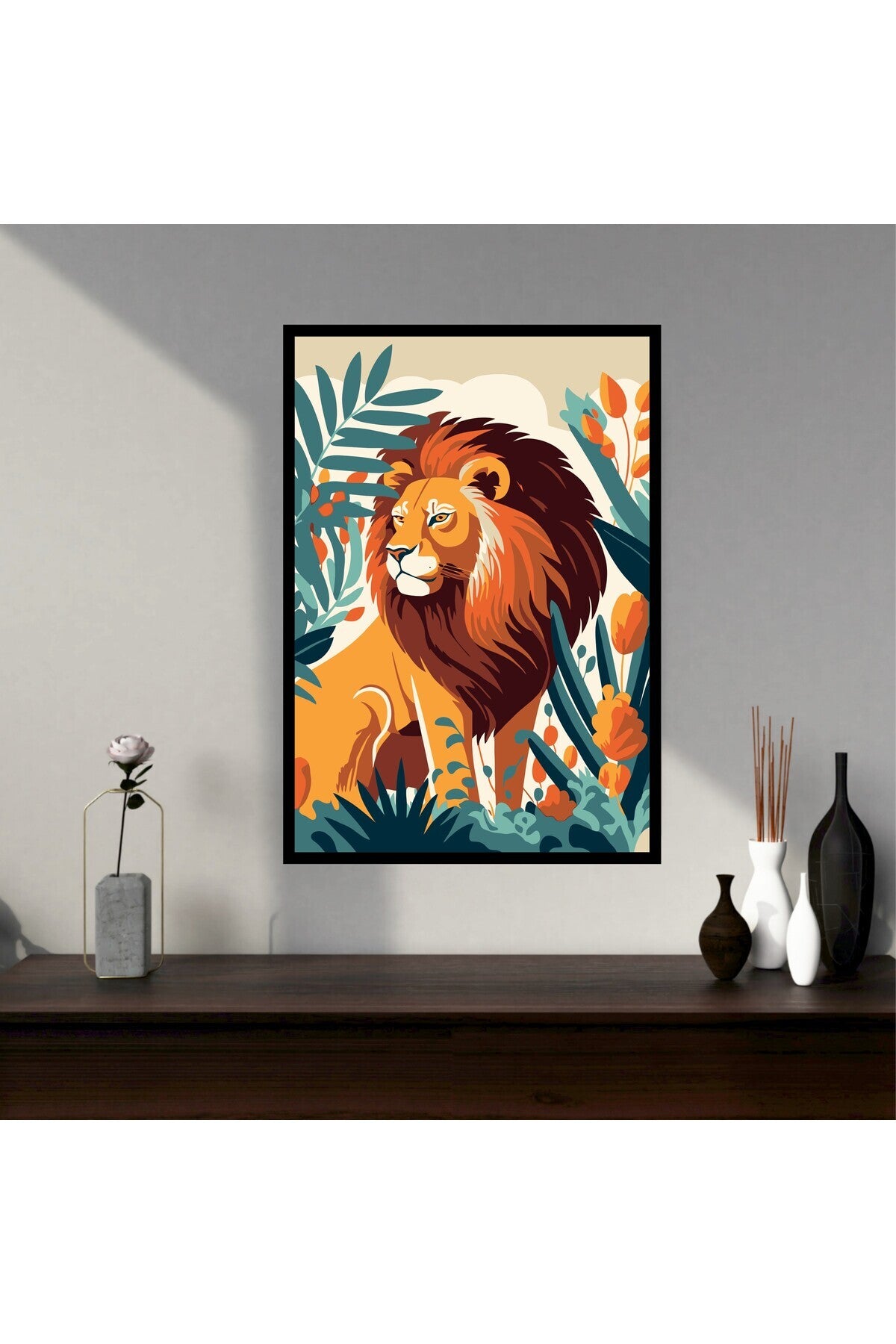 Aslan Doğa Büyük Boy Renkli Solmaz Kaliteli Baskı Çerçeve Görünümlü MDF Tablo 70x50cm 246