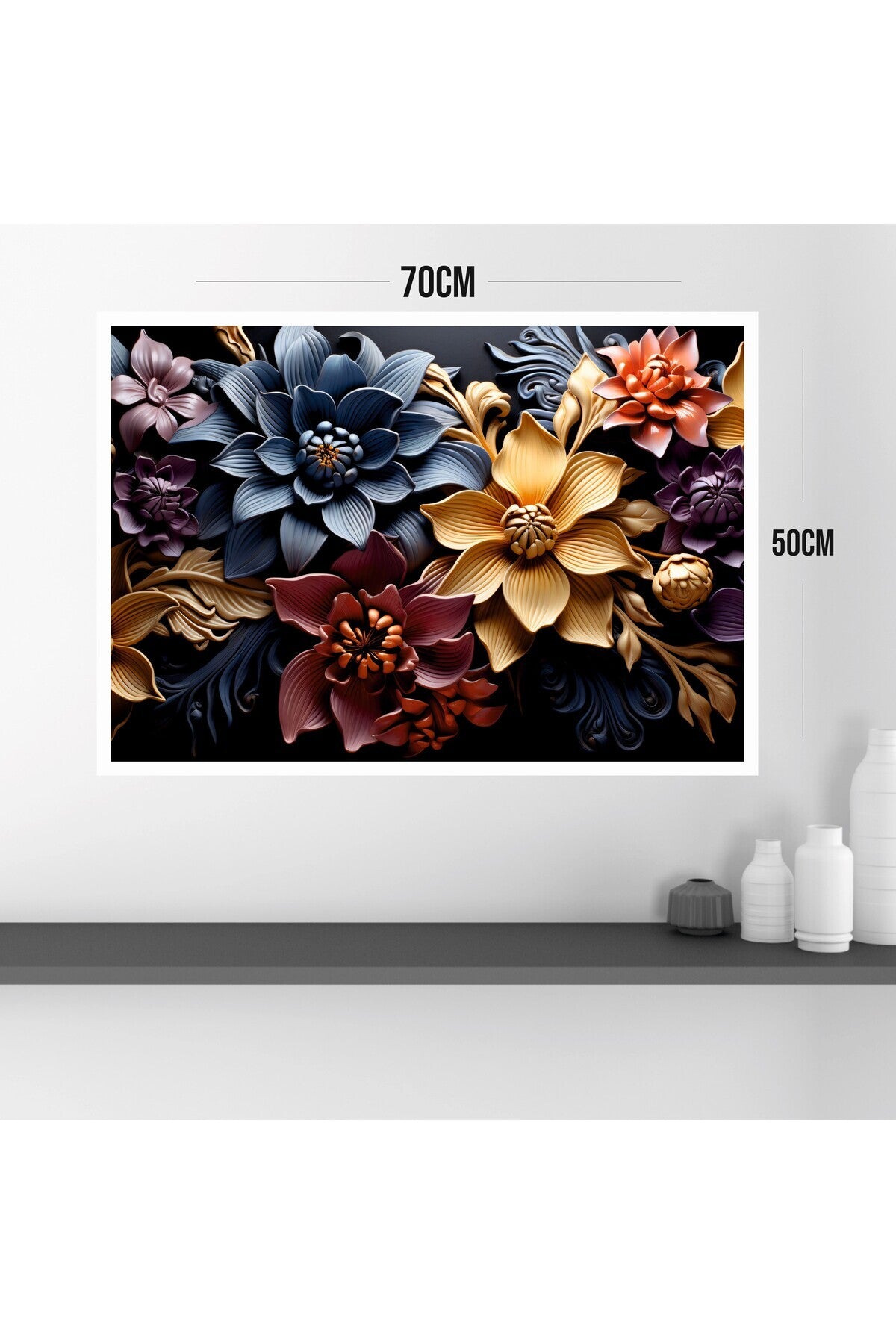 Çiçek Doğa Büyük Boy Renkli Solmaz Kaliteli Baskı Çerçeve Görünümlü MDF Tablo 70x50cm 33