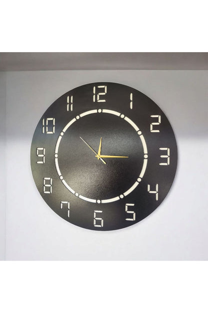 Siyah Beyaz Renk Desenli Sayılı Hediyelik Ahşap Sessiz Duvar Saati 50cm