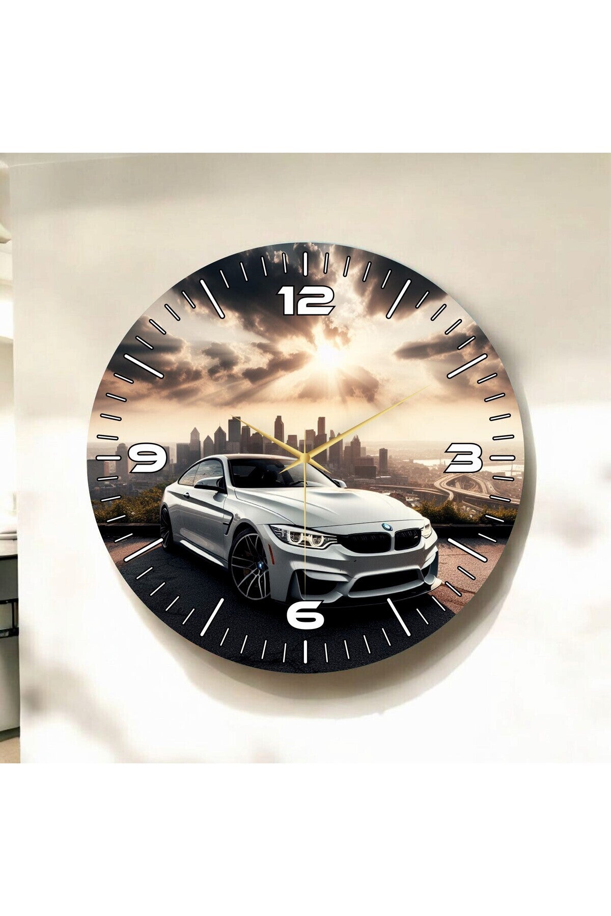 Renkli Baskı Araba Desenli Sayılı Hediyelik Ahşap Sessiz Tablo Duvar Saati