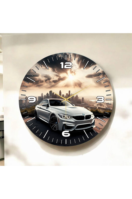 Renkli Baskı Araba Desenli Sayılı Hediyelik Ahşap Sessiz Tablo Duvar Saati