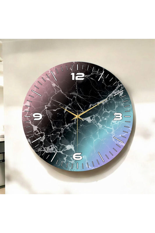 Renkli Baskı Mermer Desenli Sayılı Hediyelik Ahşap Sessiz Tablo Duvar Saati