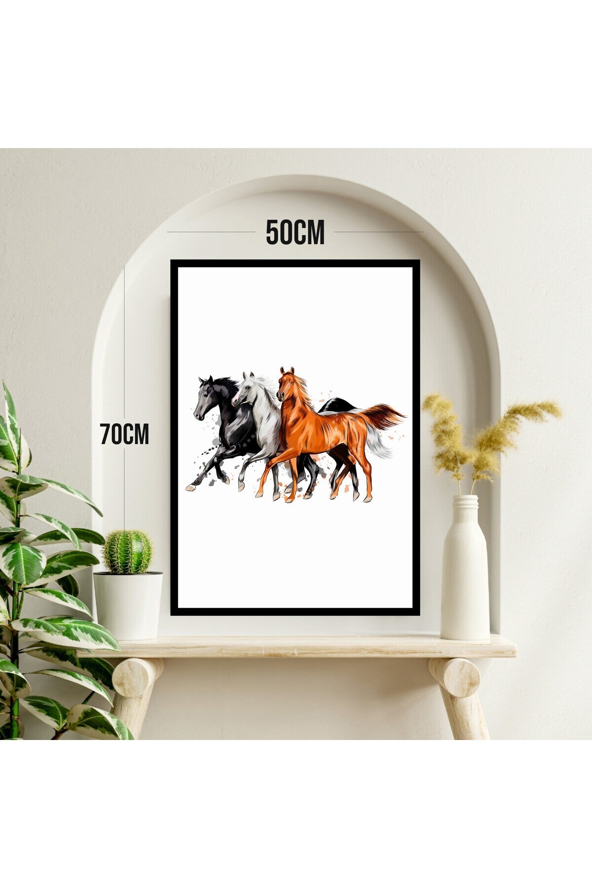 At Hayvan Büyük Boy Renkli Solmaz Kaliteli Baskı Çerçeve Görünümlü MDF Tablo 70x50cm 01