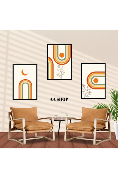 3 Parça Renkli Solmaz Kaliteli Baskı Çerçeve Görünümlü MDF Tablo Set 39