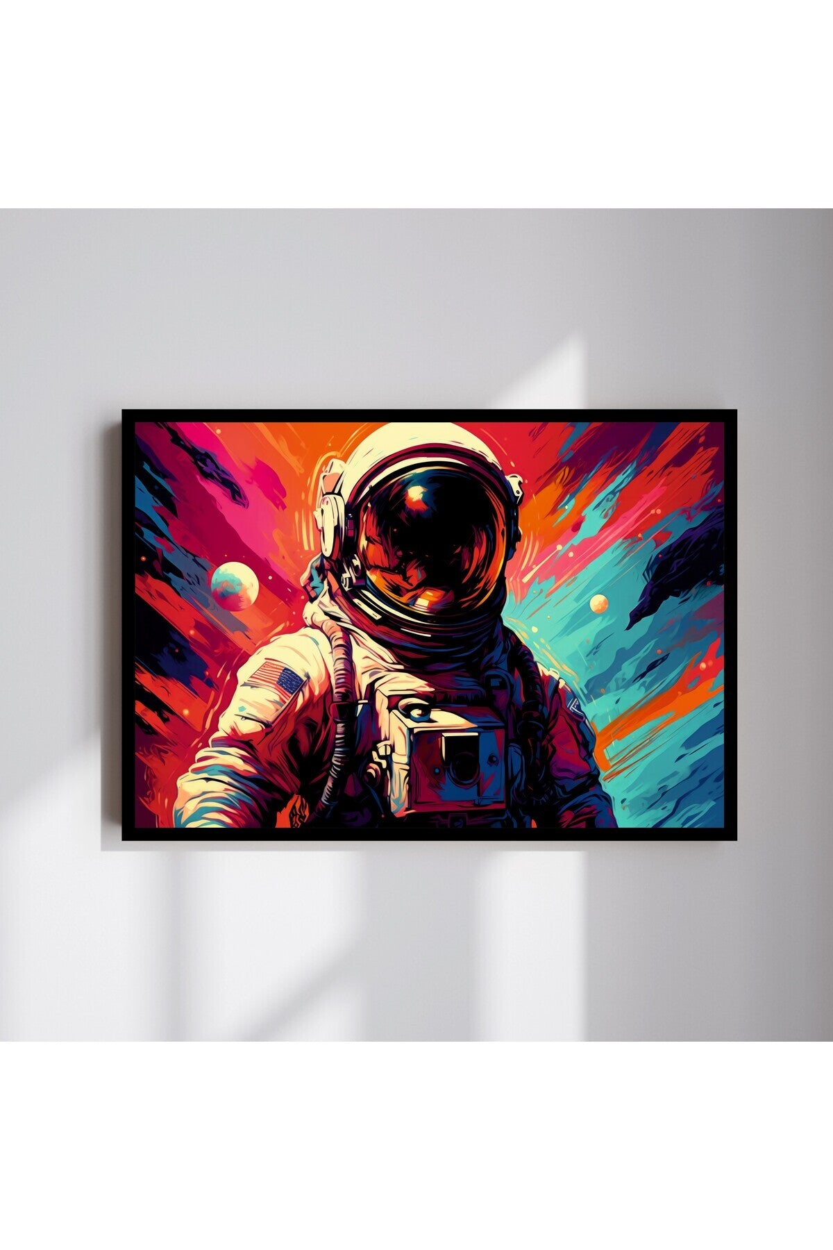 Uzay Astronot Büyük Boy Renkli Solmaz Kaliteli Baskı Çerçeve Görünümlü MDF Tablo 70x50cm 140