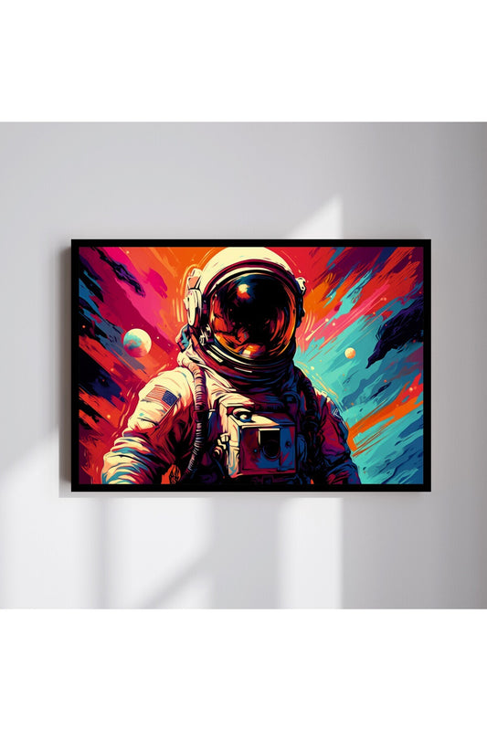 Uzay Astronot Büyük Boy Renkli Solmaz Kaliteli Baskı Çerçeve Görünümlü MDF Tablo 70x50cm 140