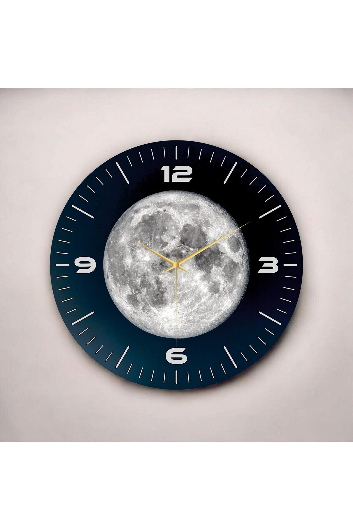 Renkli Baskı Ay Desenli Sayılı Hediyelik Ahşap Sessiz Tablo Duvar Saati 45cm