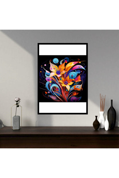 Çiçek Yaprak Büyük Boy Renkli Solmaz Kaliteli Baskı Çerçeve Görünümlü MDF Tablo 70x50cm 159