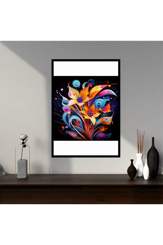 Çiçek Yaprak Büyük Boy Renkli Solmaz Kaliteli Baskı Çerçeve Görünümlü MDF Tablo 70x50cm 159