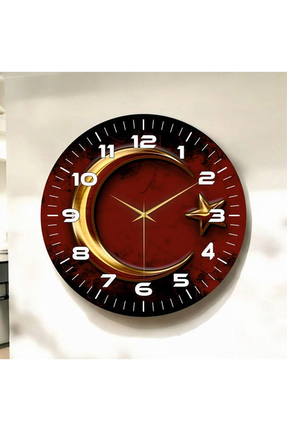 Renkli Baskı Ay Yıldız Desenli Sayılı Hediyelik Ahşap Sessiz Tablo Duvar Saati