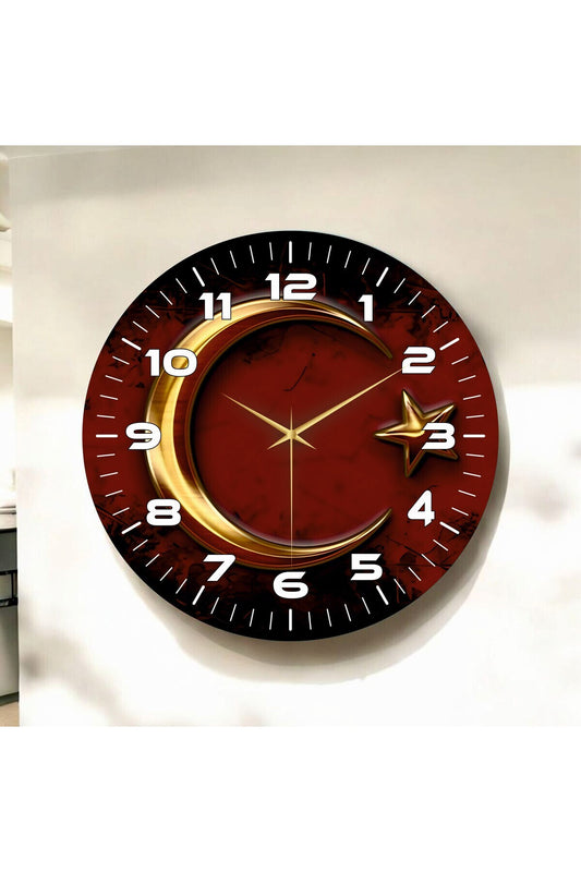 Renkli Baskı Ay Yıldız Desenli Sayılı Hediyelik Ahşap Sessiz Tablo Duvar Saati