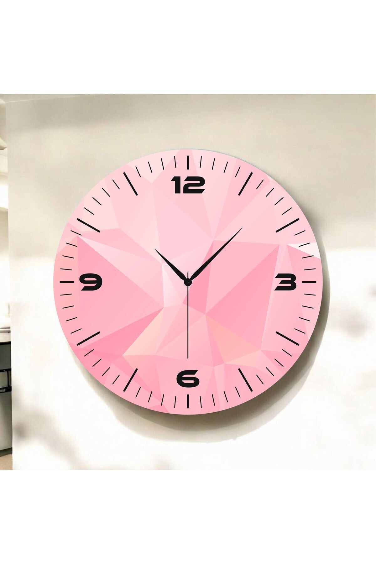 Pembe Renkli Baskı Desenli Sayılı Hediyelik Ahşap Sessiz Tablo Duvar Saati