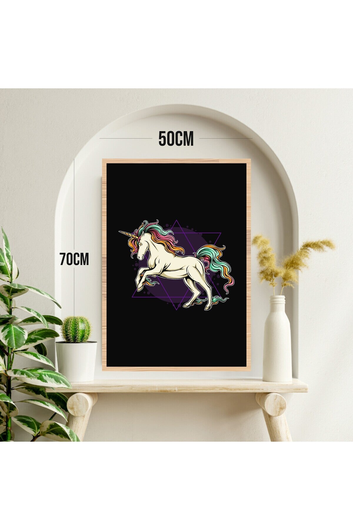 Unicorn At Hayvan Büyük Boy Renkli Solmaz Kaliteli Baskı Çerçeve Görünümlü MDF Tablo 70x50cm 259