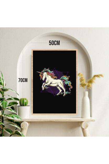Unicorn At Hayvan Büyük Boy Renkli Solmaz Kaliteli Baskı Çerçeve Görünümlü MDF Tablo 70x50cm 259