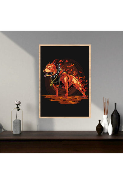 Pitbull Köpek Hayvan Büyük Boy Renkli Solmaz Kaliteli Baskı Çerçeve Görünümlü MDF Tablo 70x50cm 195