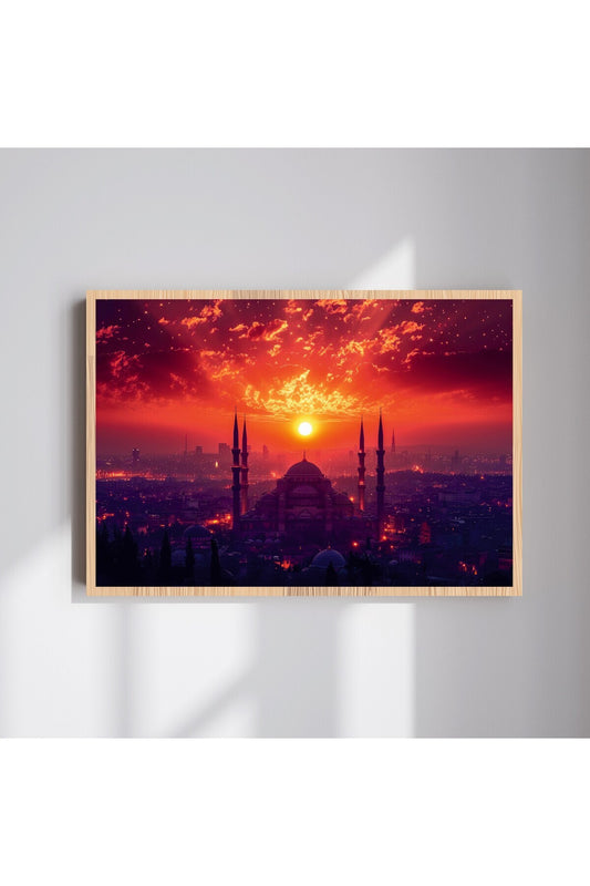 Camii Manzara Büyük Boy Renkli Solmaz Kaliteli Baskı Çerçeve Görünümlü MDF Tablo 70x50cm 136