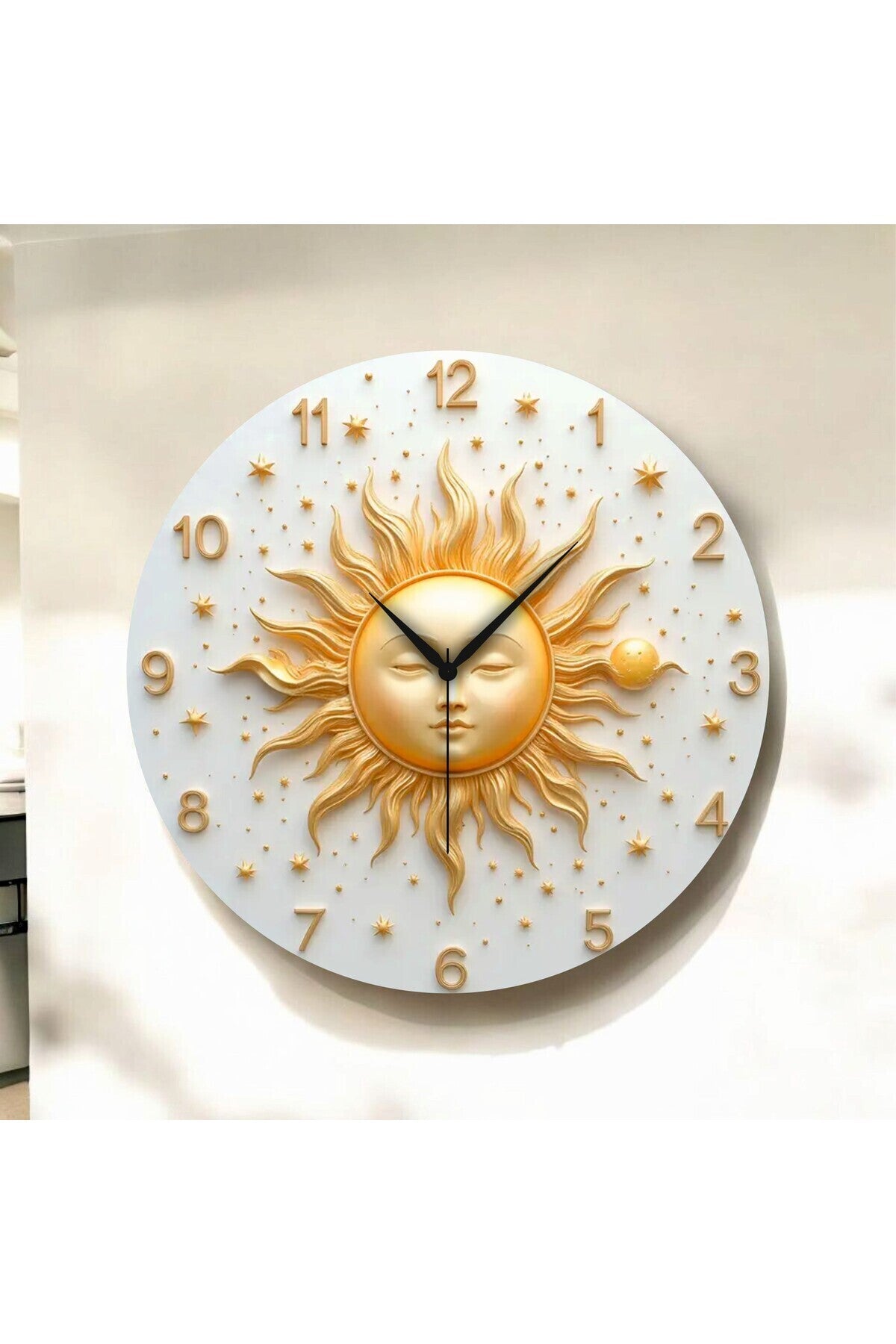 Renkli Baskı Güneş Desenli Sayılı Hediyelik Ahşap Sessiz Tablo Duvar Saati