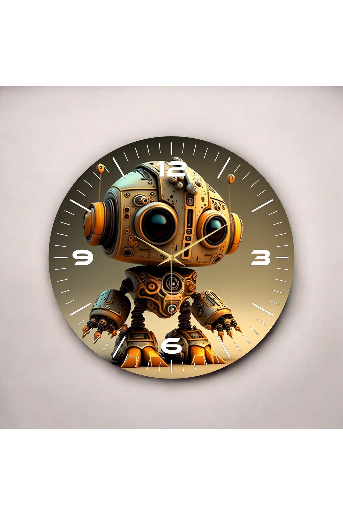 Renkli Baskı Robot Çocuk Desenli Sayılı Hediyelik Ahşap Sessiz Tablo Duvar Saati