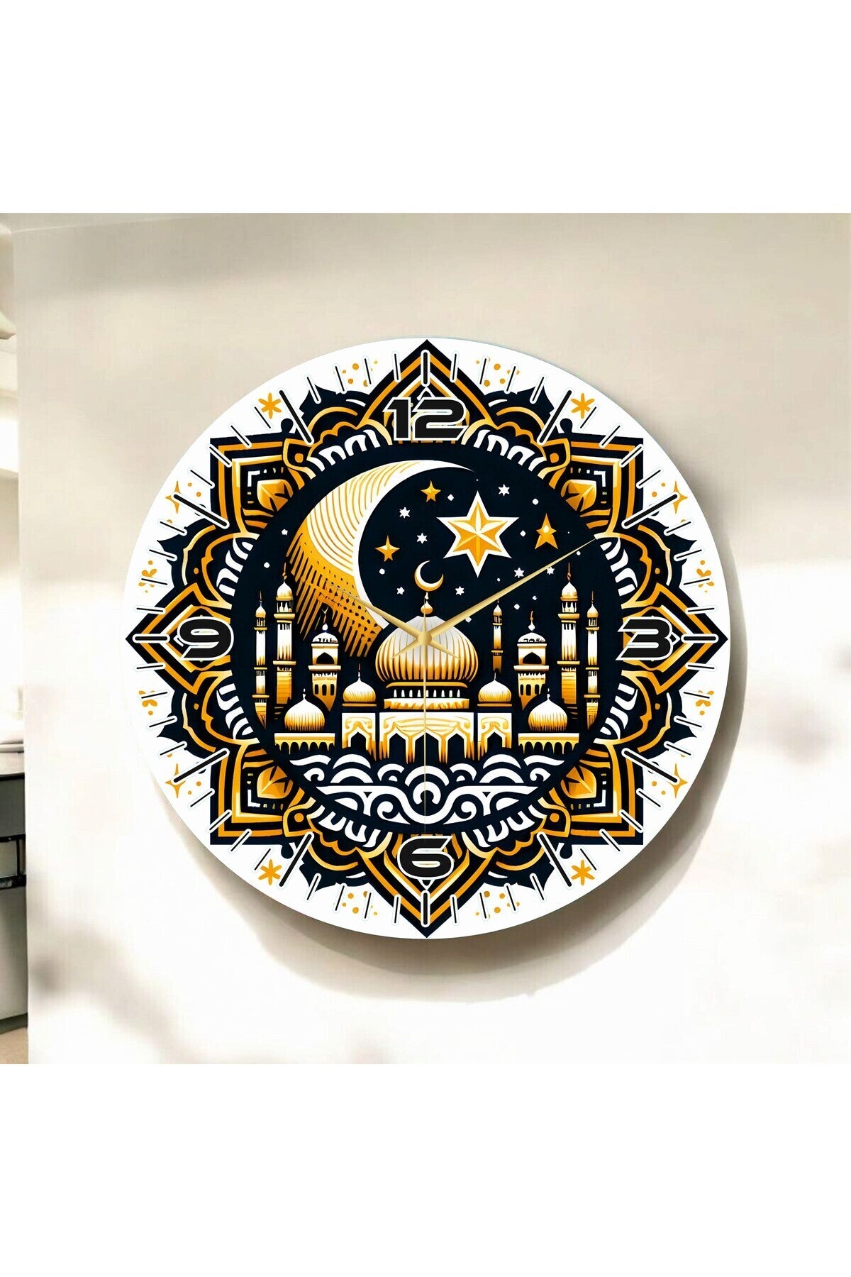 Renkli Baskı Dini Desenli Sayılı Hediyelik Ahşap Sessiz Tablo Duvar Saati