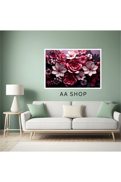 Çiçek Büyük Boy Renkli Solmaz Kaliteli Baskı Çerçeve Görünümlü MDF Tablo 70x50cm 102