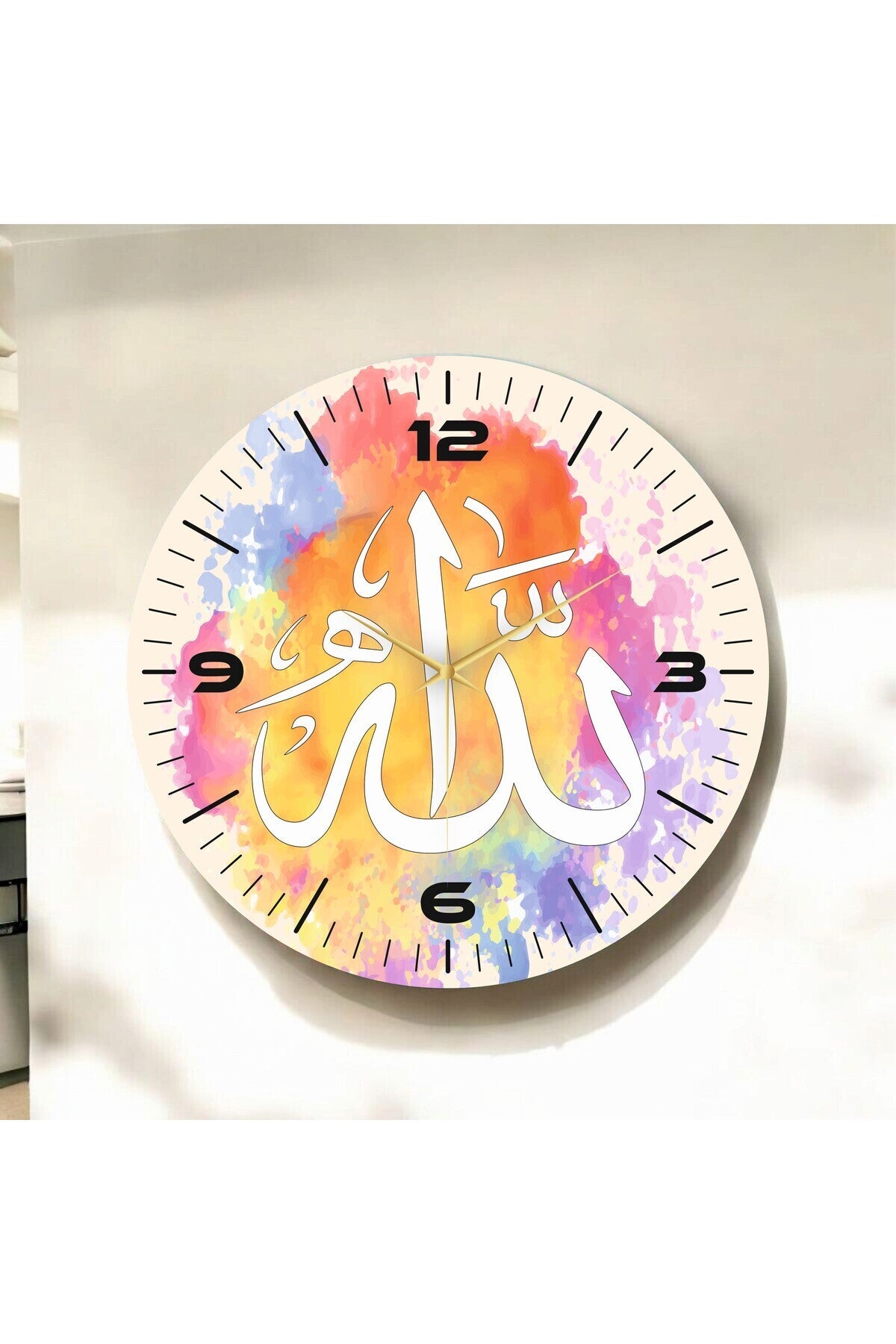 Renkli Baskı Dini Desenli Sayılı Hediyelik Ahşap Sessiz Tablo Duvar Saati