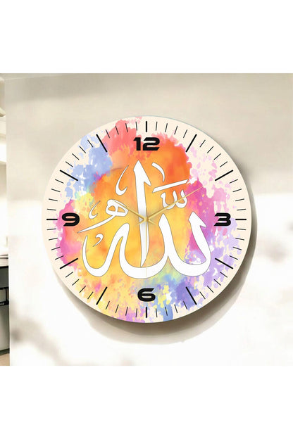 Renkli Baskı Dini Desenli Sayılı Hediyelik Ahşap Sessiz Tablo Duvar Saati