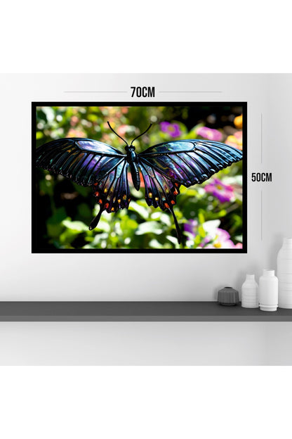 Kelebek Hayvan Büyük Boy Renkli Solmaz Kaliteli Baskı Çerçeve Görünümlü MDF Tablo 70x50cm 22