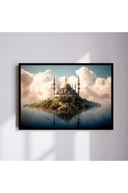 Camii Manzara Büyük Boy Renkli Solmaz Kaliteli Baskı Çerçeve Görünümlü MDF Tablo 70x50cm 174