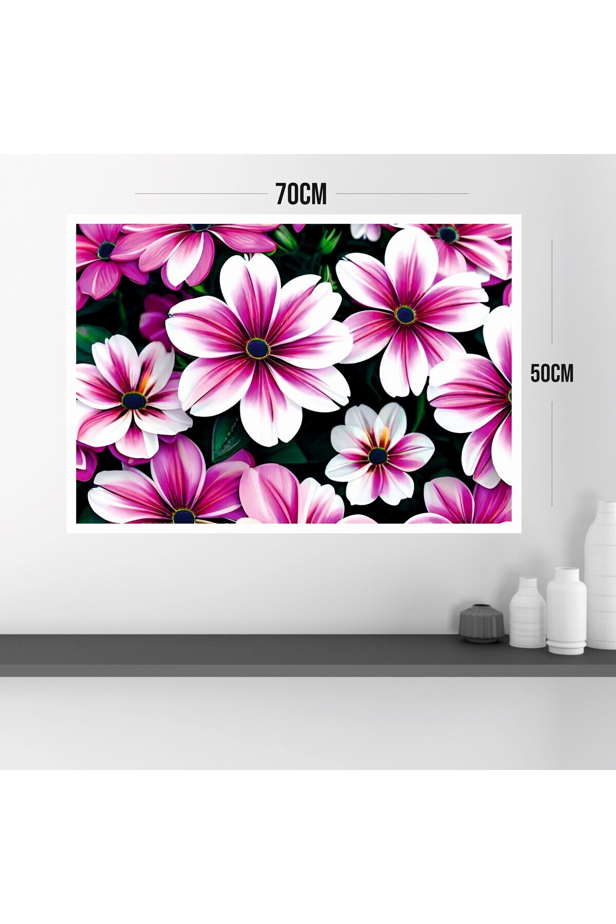Çiçek Büyük Boy Renkli Solmaz Kaliteli Baskı Çerçeve Görünümlü MDF Tablo 70x50cm 144