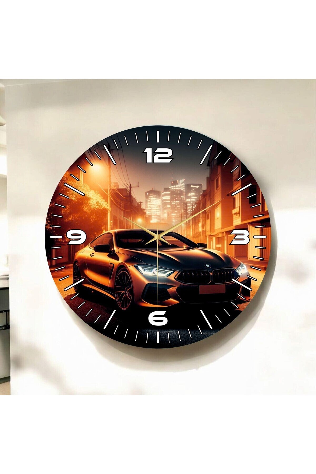 Renkli Baskı Araba Desenli Sayılı Hediyelik Ahşap Sessiz Tablo Duvar Saati