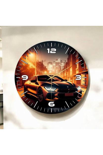 Renkli Baskı Araba Desenli Sayılı Hediyelik Ahşap Sessiz Tablo Duvar Saati
