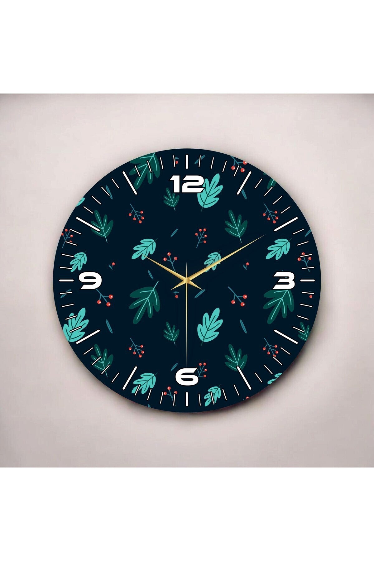 Renkli Baskı Yaprak Çiçek Desenli Sayılı Hediyelik Ahşap Sessiz Tablo Duvar Saati