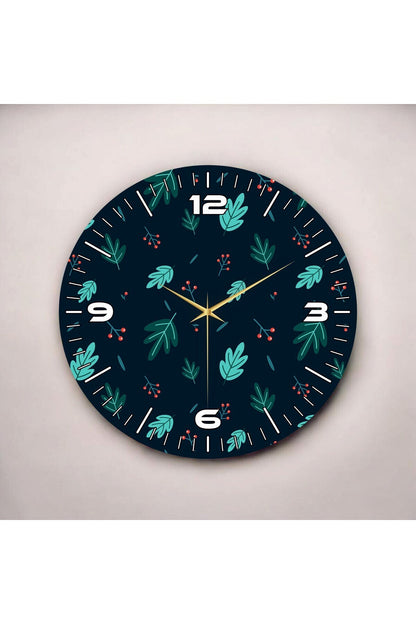Renkli Baskı Yaprak Çiçek Desenli Sayılı Hediyelik Ahşap Sessiz Tablo Duvar Saati
