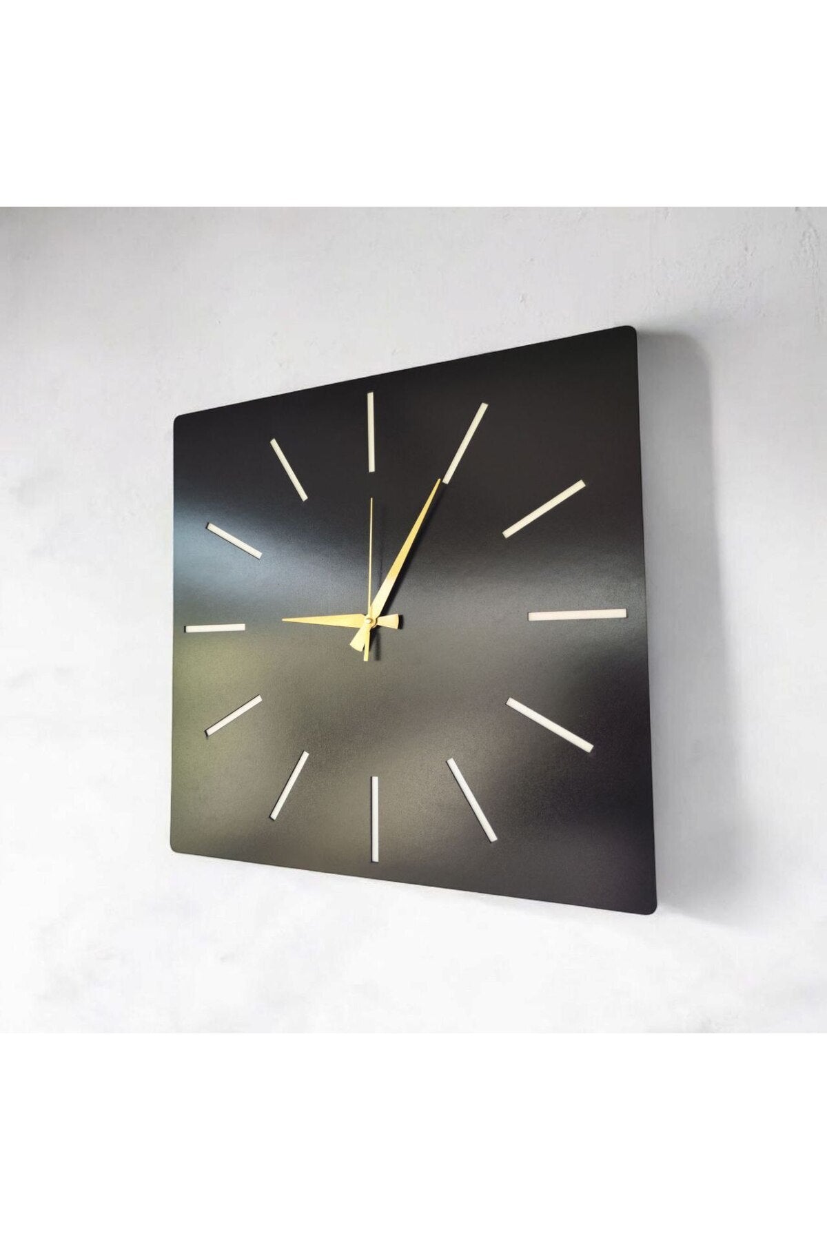 Kare Ahşap Siyah Renk Sade Sayılı Hediyelik Sessiz Duvar Saati 50cm