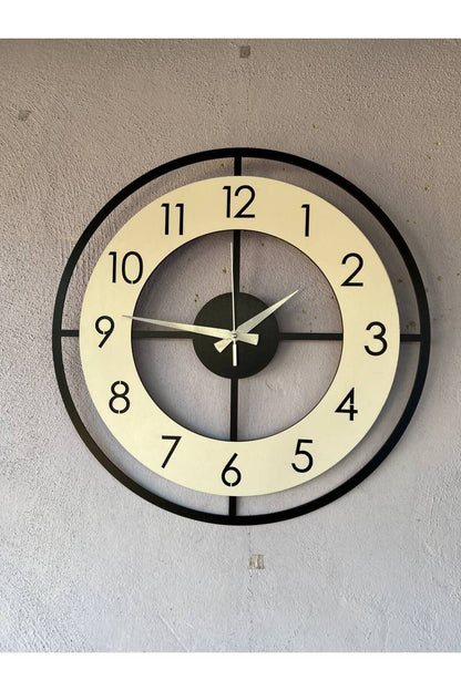 Ahşap Siyah Beyaz Mobilya Renk Desenli Hediyelik Sessiz Duvar Saati 50cm