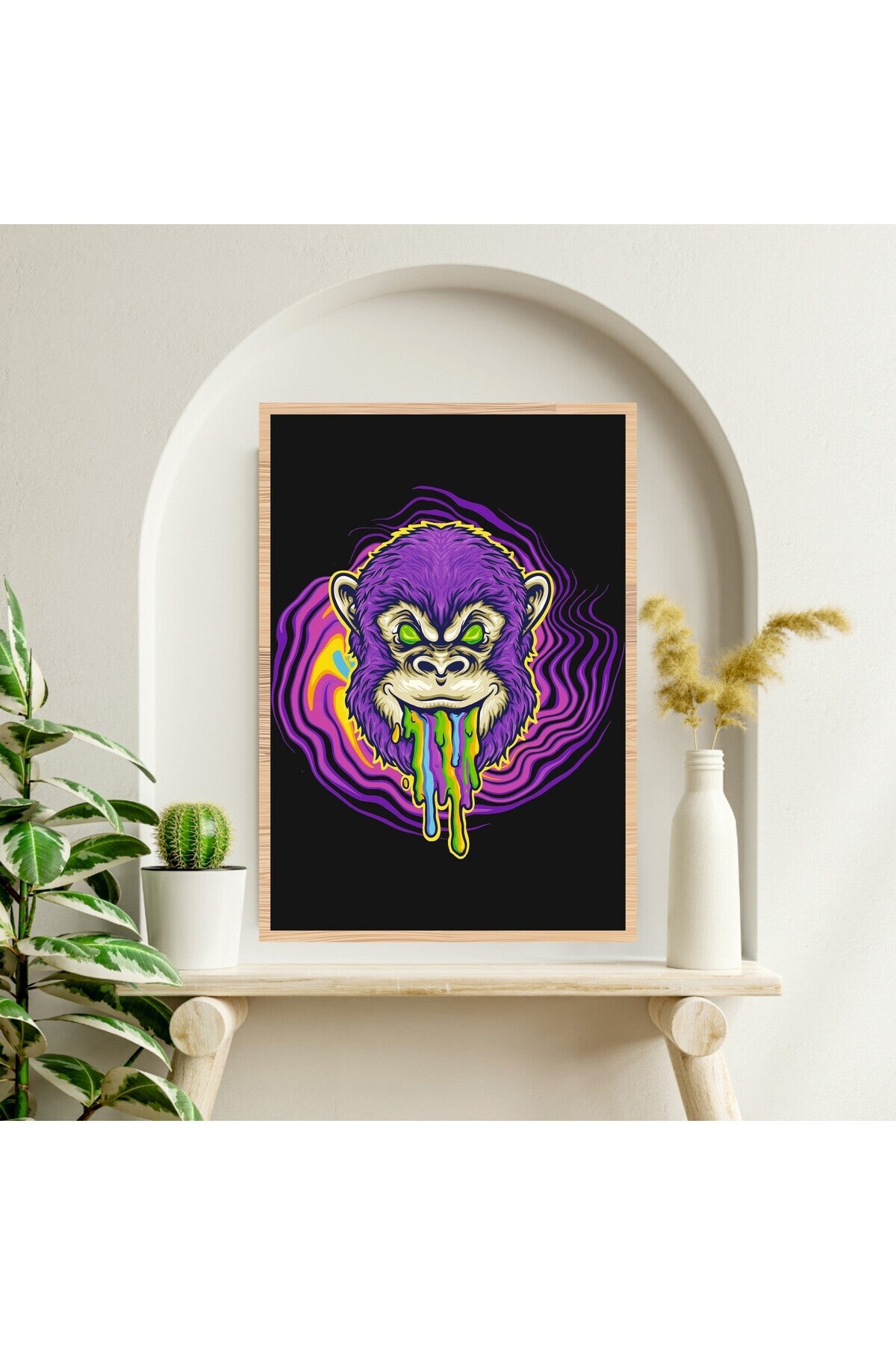 Maymun Hayvan Büyük Boy Renkli Solmaz Kaliteli Baskı Çerçeve Görünümlü MDF Tablo 70x50cm 250