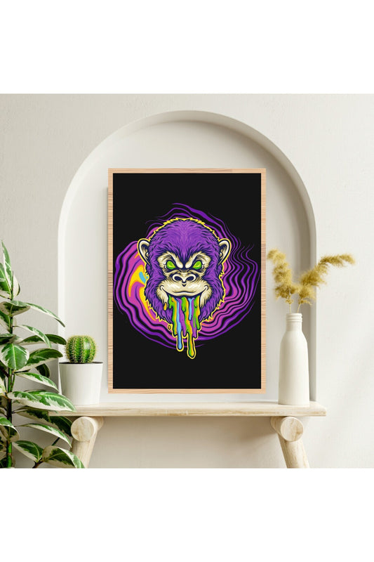 Maymun Hayvan Büyük Boy Renkli Solmaz Kaliteli Baskı Çerçeve Görünümlü MDF Tablo 70x50cm 250