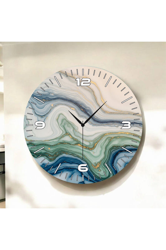 Renkli Baskı Mermer Desenli Sayılı Hediyelik Ahşap Sessiz Tablo Duvar Saati