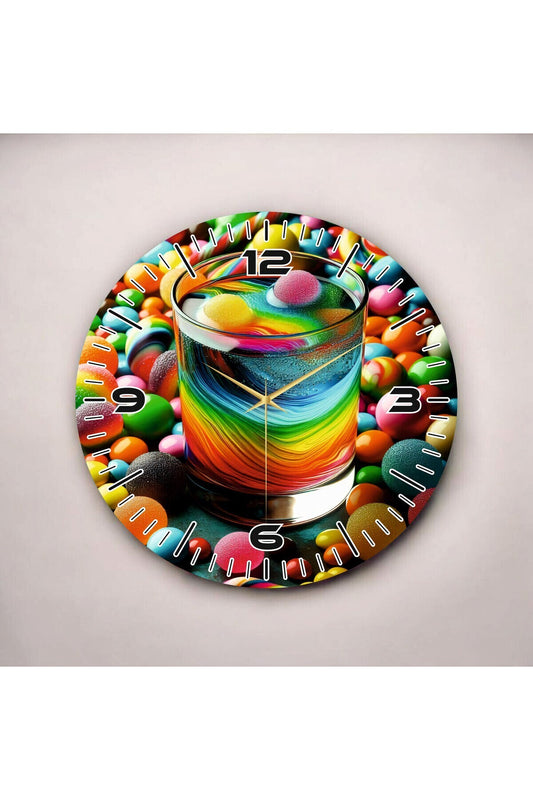 Renkli Baskı Desenli Sayılı Hediyelik Ahşap Sessiz Tablo Duvar Saati
