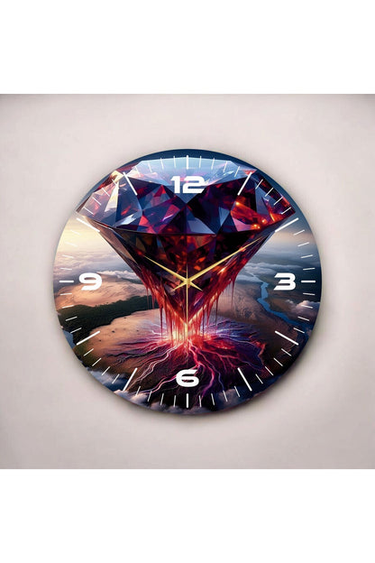 Renkli Baskı Elmas Desenli Sayılı Hediyelik Ahşap Sessiz Tablo Duvar Saati