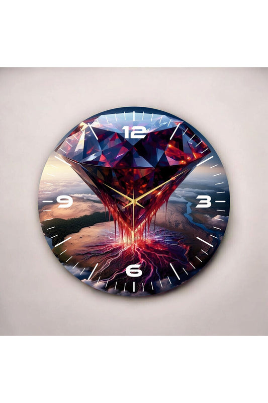 Renkli Baskı Elmas Desenli Sayılı Hediyelik Ahşap Sessiz Tablo Duvar Saati