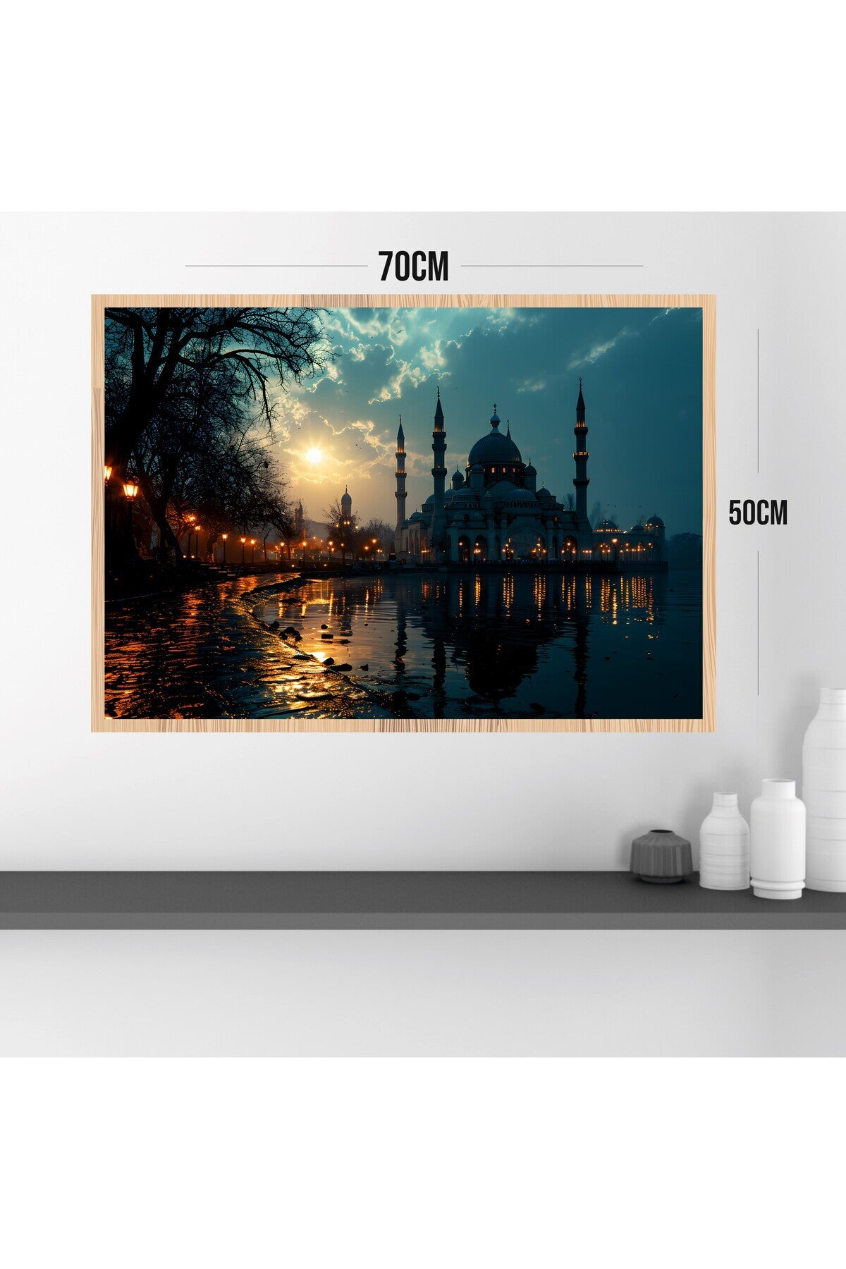 Camii Manzara Büyük Boy Renkli Solmaz Kaliteli Baskı Çerçeve Görünümlü MDF Tablo 70x50cm 133