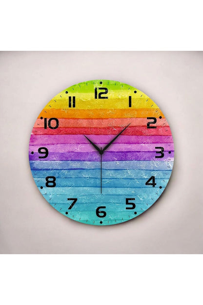 Renkli Baskı Desenli Sayılı Hediyelik Ahşap Sessiz Tablo Duvar Saati