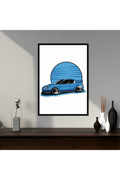 Mavi Araba Büyük Boy Renkli Solmaz Kaliteli Baskı Çerçeve Görünümlü MDF Tablo 70x50cm 261
