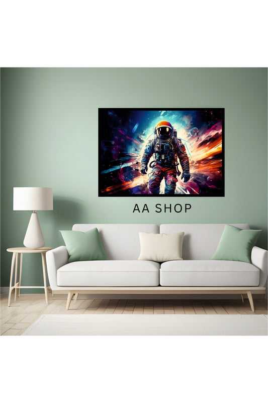 Astronot Uzay Büyük Boy Renkli Solmaz Kaliteli Baskı Çerçeve Görünümlü MDF Tablo 70x50cm 141