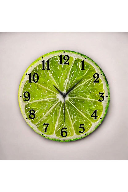 Renkli Baskı Limon Sebze Desenli Sayılı Hediyelik Ahşap Sessiz Tablo Duvar Saati